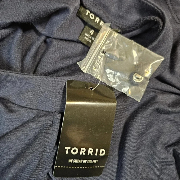 Torrid Trapeze Dress Women’s Size 4X Jersey Stretch V-Neck Artsy Boho Navy Blue - Picture 8 of 11